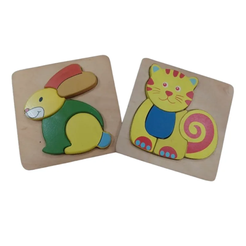 Wooden Animals (Rabbit & Cat) Puzzle
