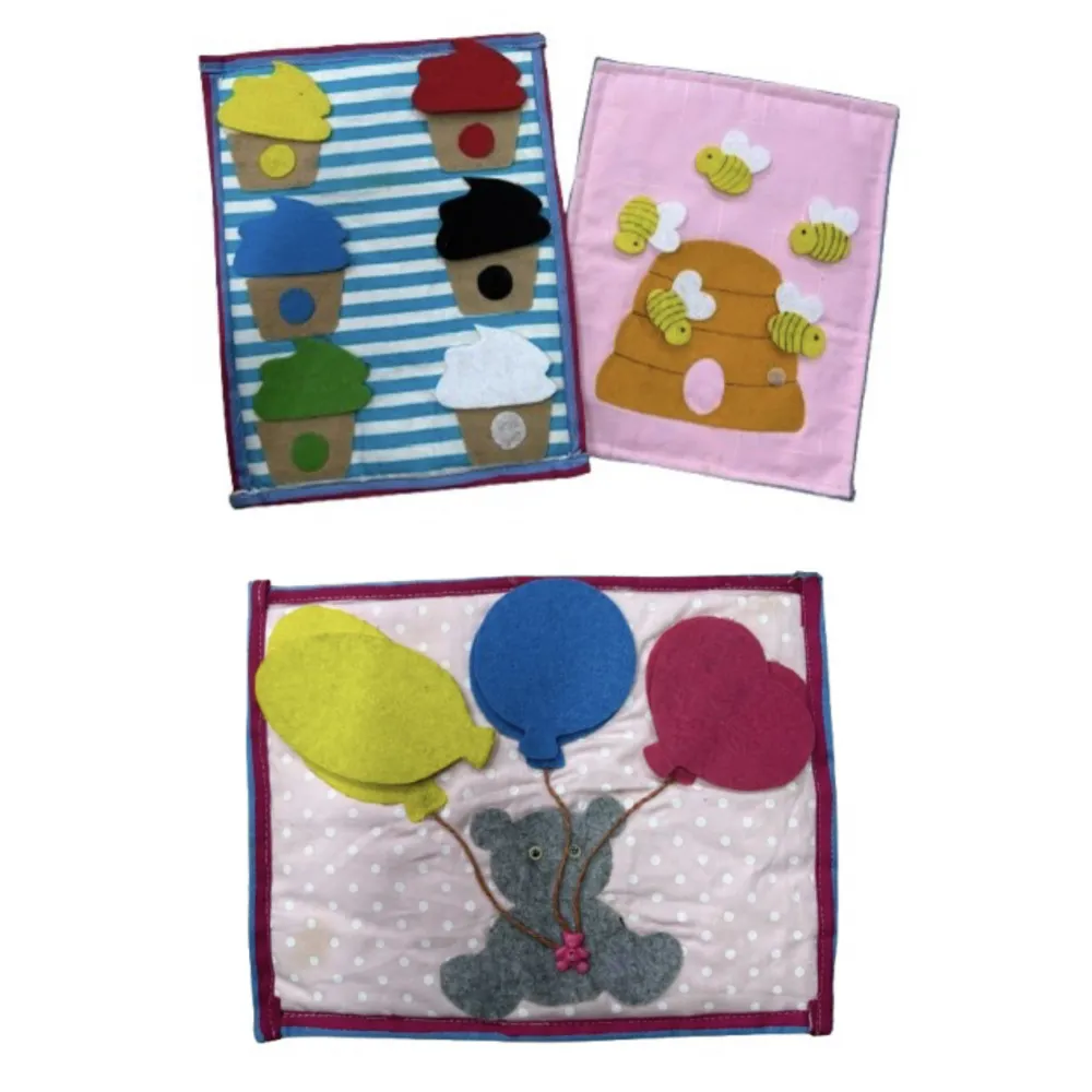 Felt cupcake, beehive & balloon matching board