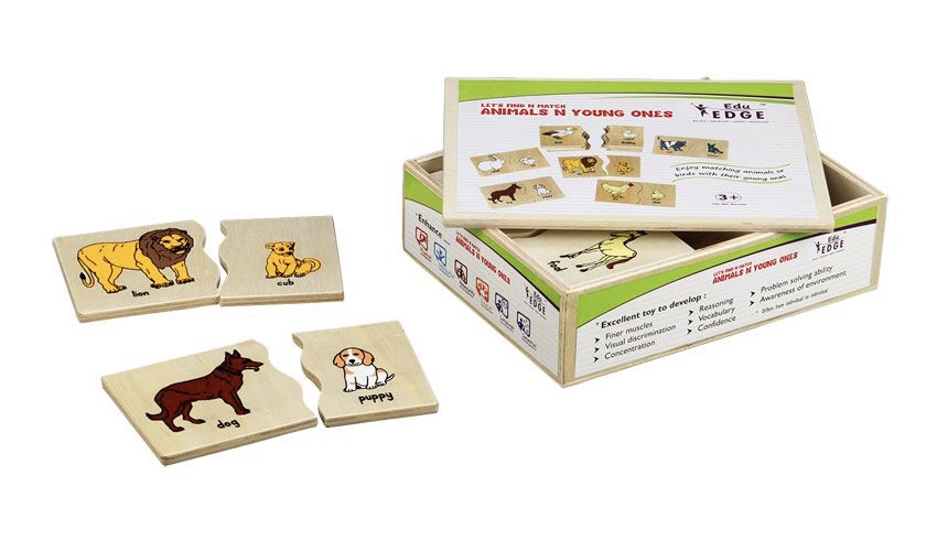 Eduedge Wooden Let's  Find N Match - Animals N Young Ones.