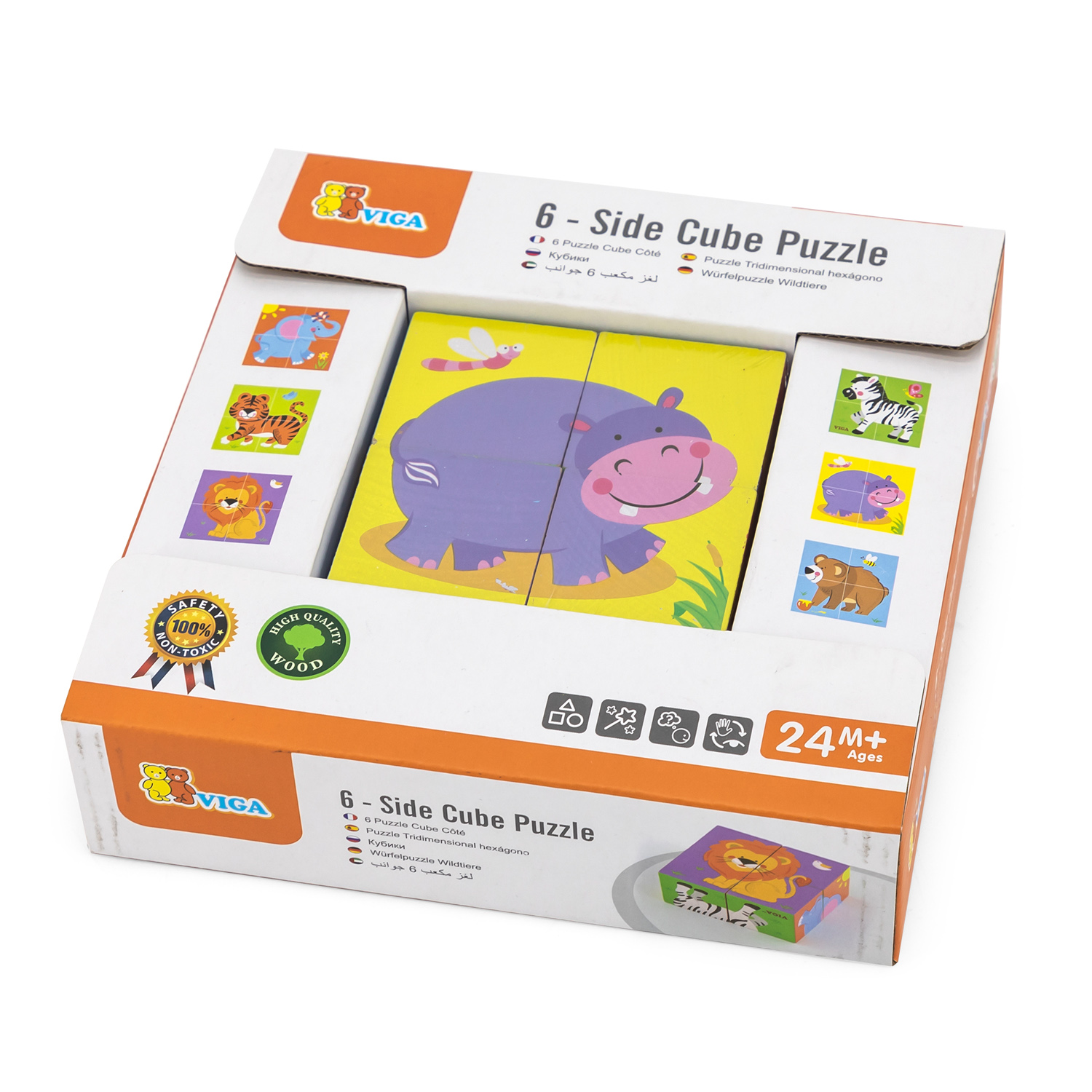 Viga - Wooden 6 side Cube Jungle Animal Puzzle