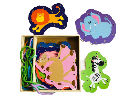 Wooden Animals Lacing Cards