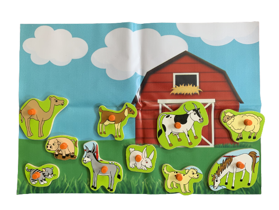 Wooden Farm Animals Pick-N-Place Mat
