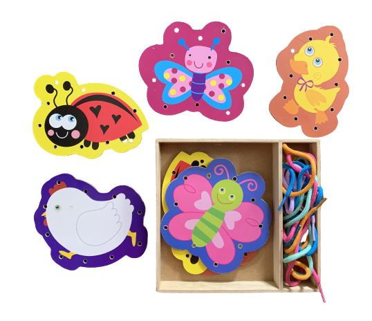 Wooden Insects & BIrds Lacing Cards