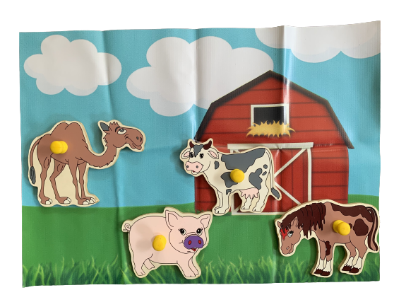 Wooden Jumbo Farm Animals Pick-N-Place Mat
