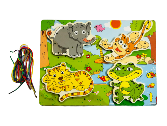 Wooden Jungle Animals Lacing Board