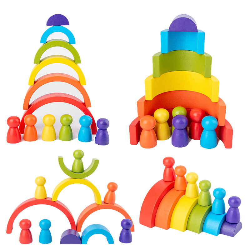 Wooden Rainbow Stacker with Peg Dolls