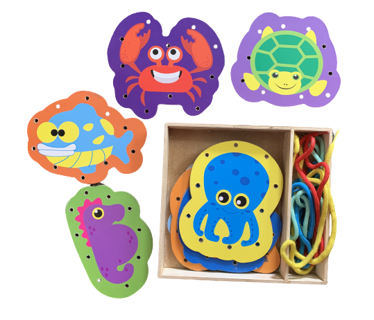 Wooden Sea Creature Lacing Cards