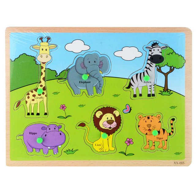 Wooden Wild Animals Peg Puzzle